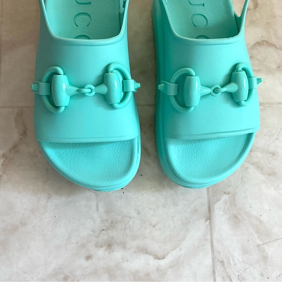 $750 New in Box Gucci Made in Italy Green Horsebit Rubber Platform Sandals sz 6 - Picture 7 of 15